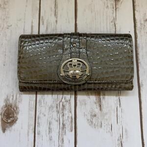 Van Kathy Zeeland Vegan Leather Crocodile Patterned Wallet with Crown Emblem